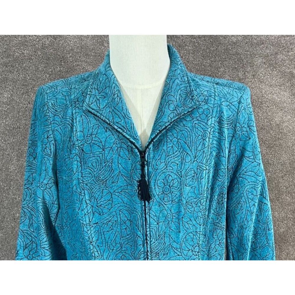 Dressbarn Blazer Womens Large Blue Tapestry Floral Full Zip Tasseled Jacket NWT